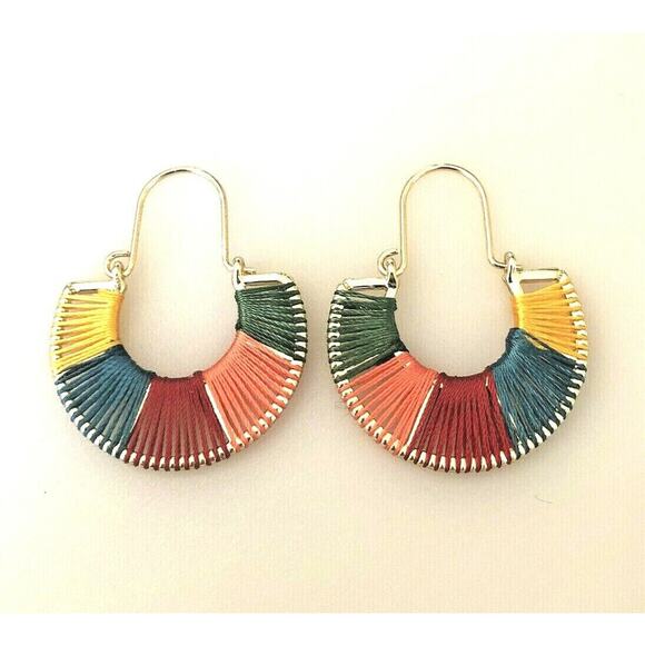 Colorful Semi-Circle String Multi-Color Gold-Tone Earrings 1" - Picture 1 of 6